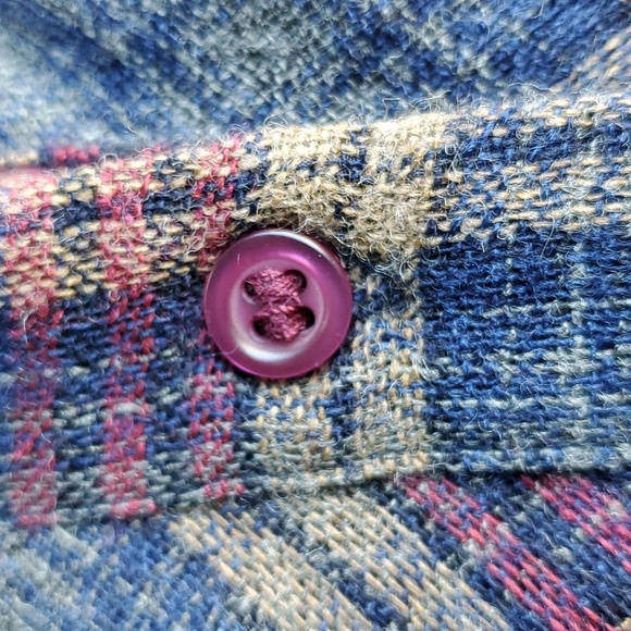 Maison 123 Plaid Burgundy Blue Ruffle Wool Blend Blouse Size Medium - Picture 7 of 15